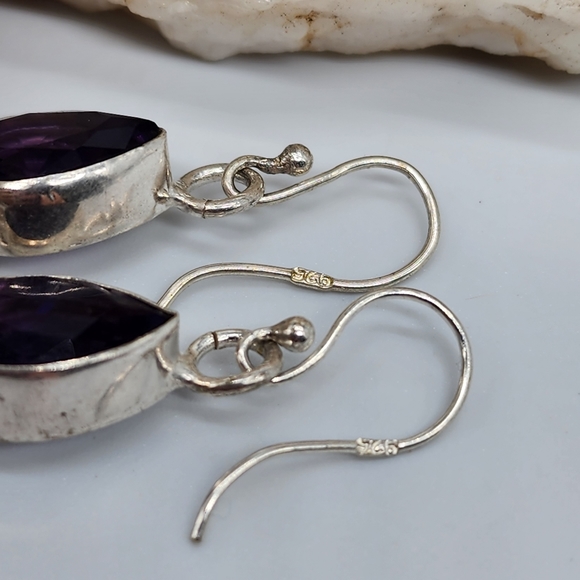Natural Amethyst Natural Irregular Pearls Stones Silver 925 Earrings - Picture 6 of 10